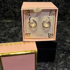 New in Box - Children’s Diamond-Cut Hoop Earrings in 14K Gold